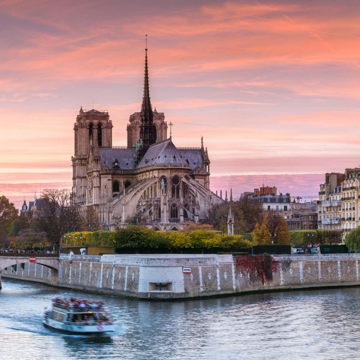 Panoramic of Notre Dame at sunset, Paris