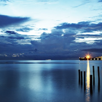 Freighter off Panama’s Caribbean coast waiting to enter Panama Canal.