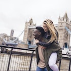 A young couple enjoying each others company outdoors in London