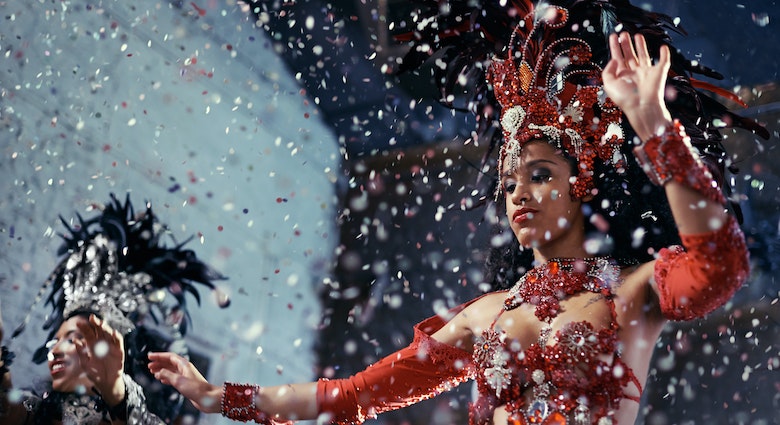 Two samba dancers performing at Carnival.
