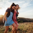 Two young women exploring Portuguese countryside / Algarve, Portugal.