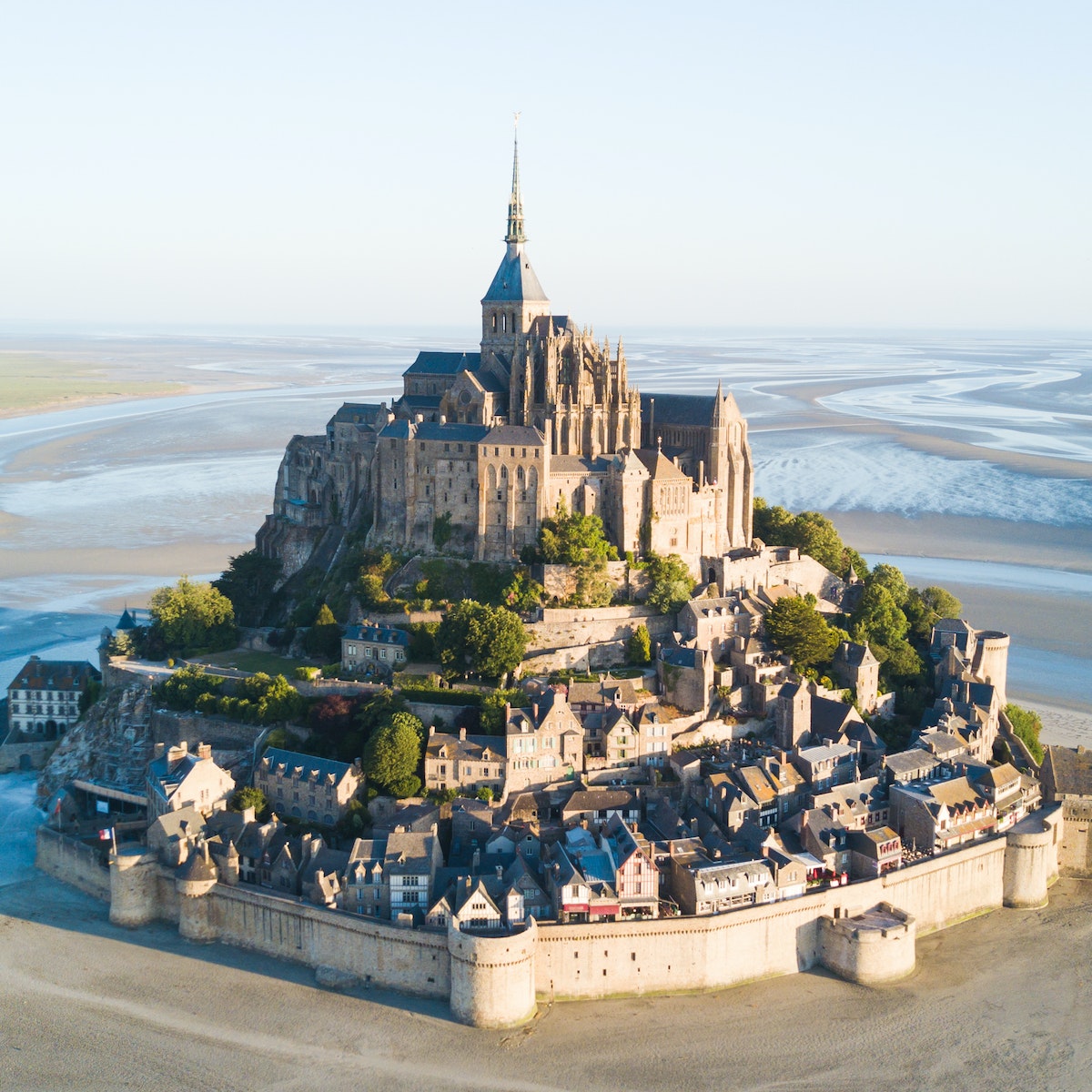 Le Mont Saint-Michel tidal island in beautiful twilight at dusk, Normandy, France
679580596