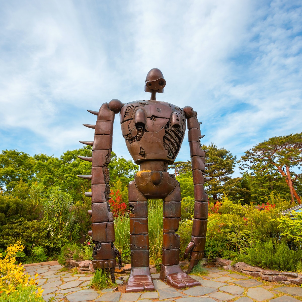 April 29, 2018: The Robot statue in an open garden space at the Ghibli museum.