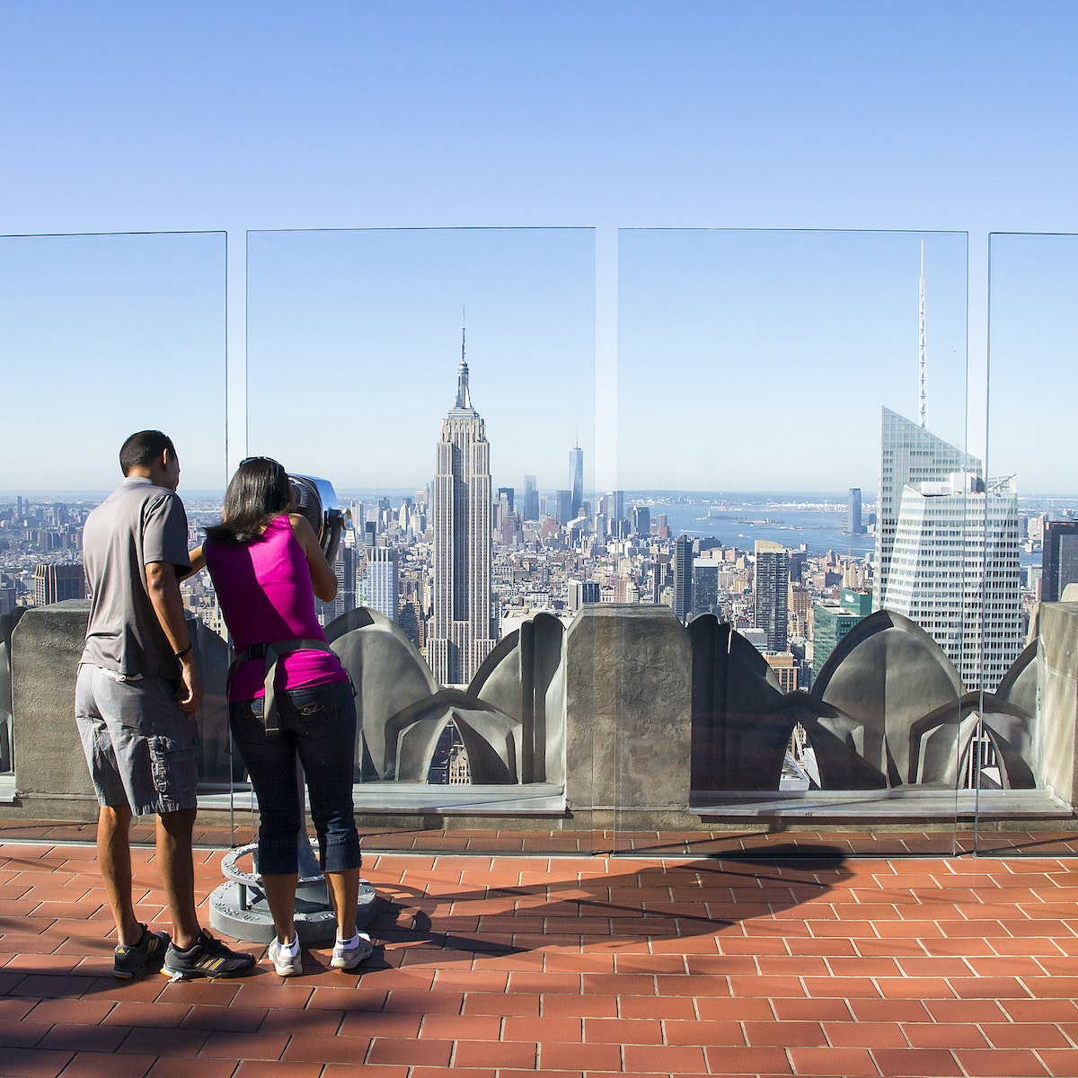 NEW YORK CITY,USA-AUGUST 5,2013:one of the terraces on the rockefeller center where many tourists climb to get a view from above of New York.